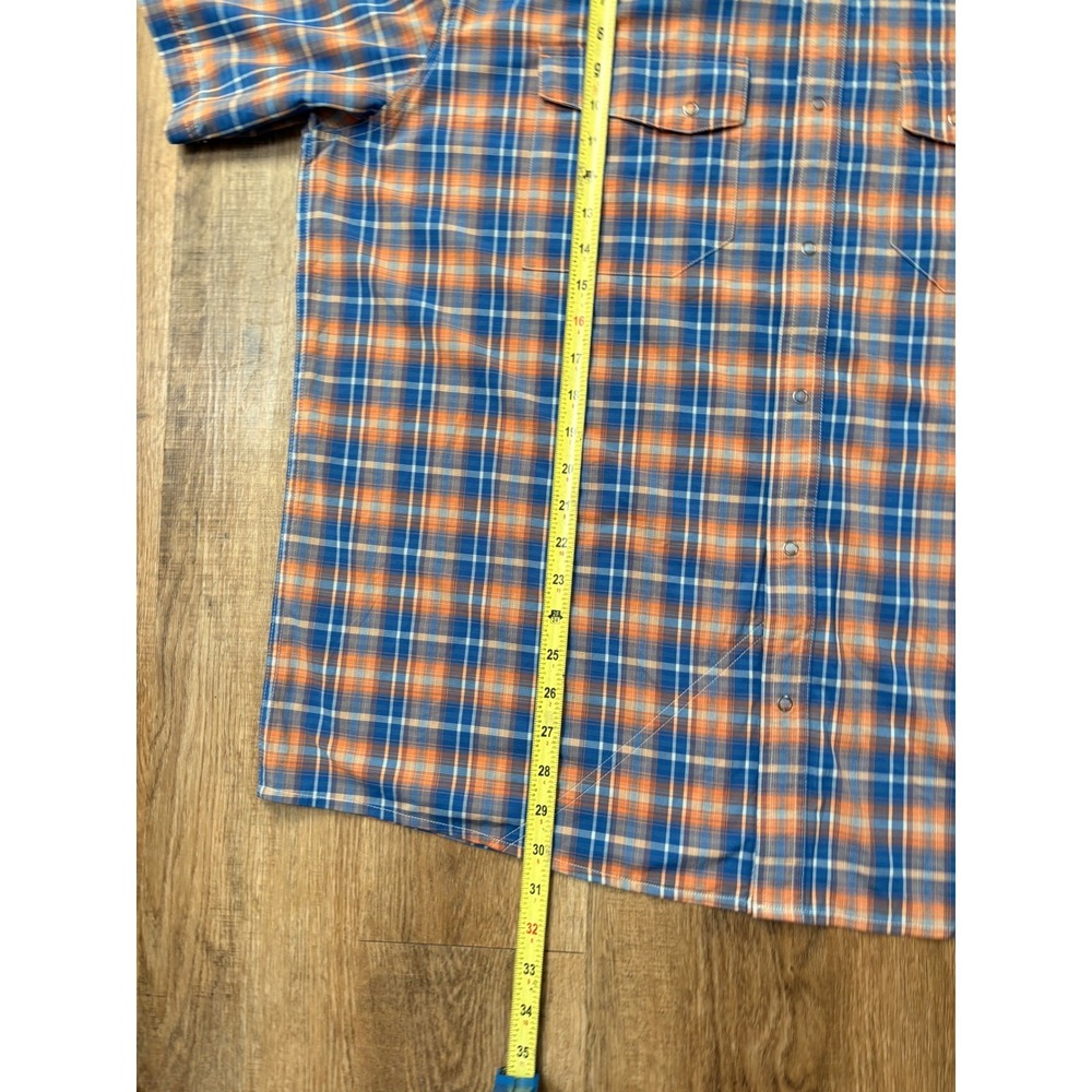 Orvis Mens XXL Active Fit Short Sleeve Plaid Western Snap Shirt Blue Orange - Picture 7 of 8